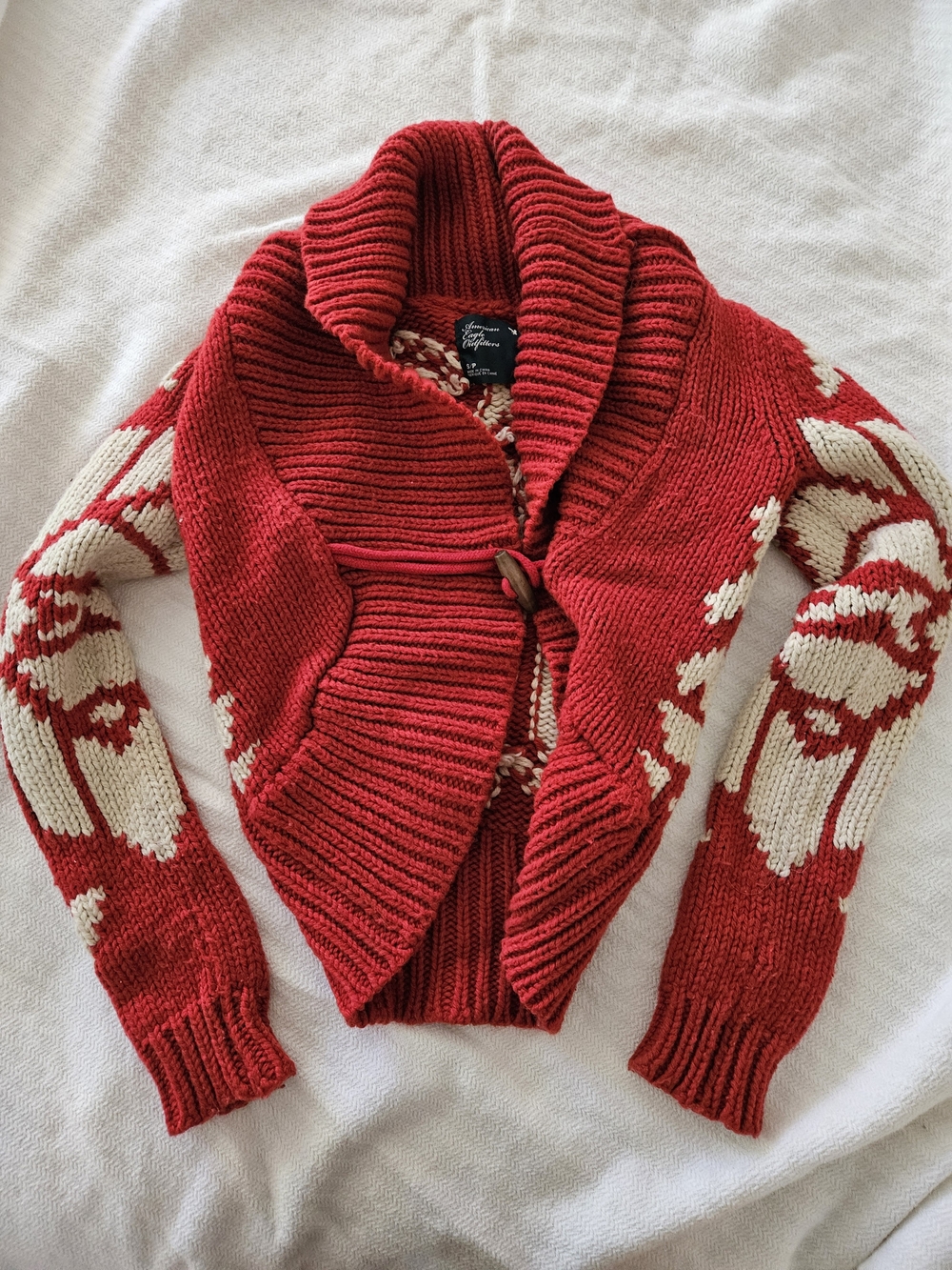 Cozy Red Shawl-Collar Knit Sweater Cardigan